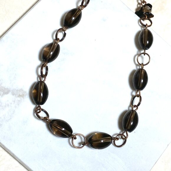 Genuine Dark Smoky Quartz Bib Necklace, Gemstone & Copper Choker - Picture 8 of 14